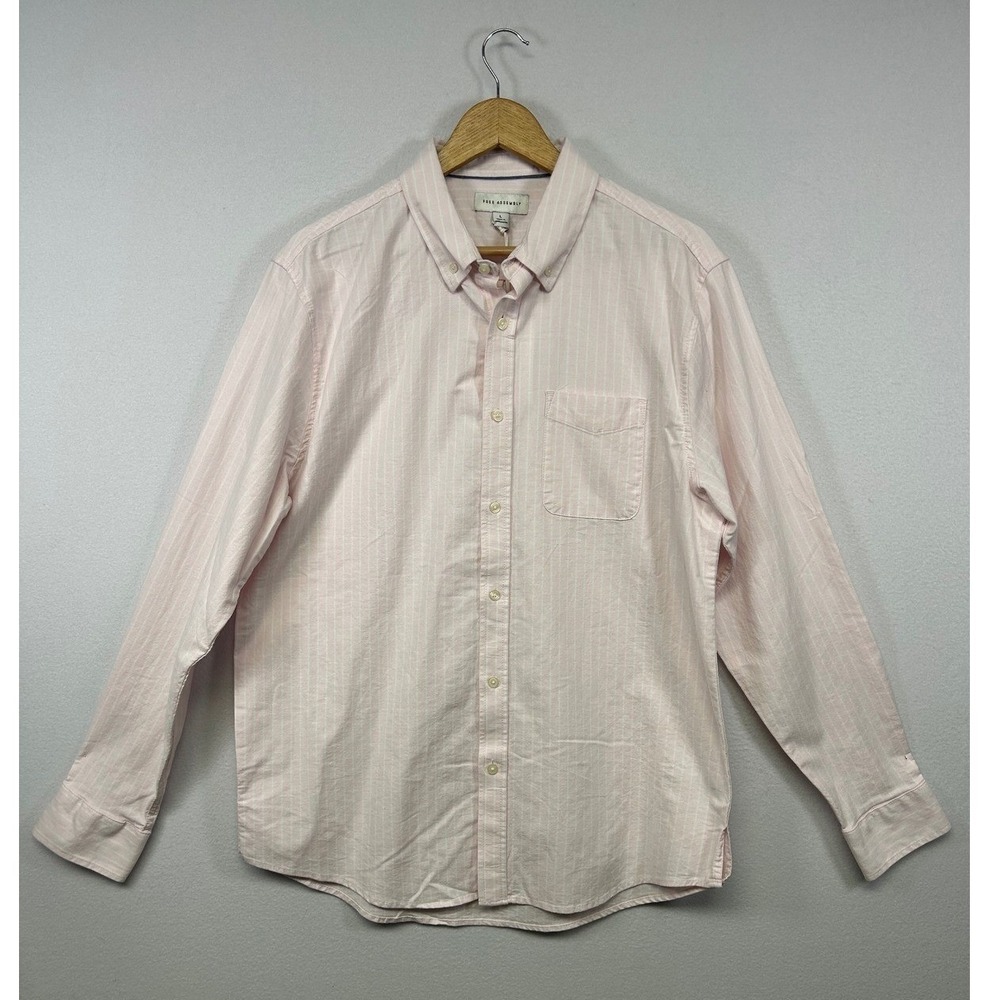 Preppy Free Assembly Mens LG Pink Pinstripe Oxford Button Down Shirt Long Sleeve